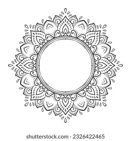 Frame in eastern tradition. Stylized with henna tattoos decorative pattern for decorating covers for book, notebook, casket, magazine, postcard and folder. Flower border in mehndi style.