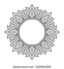 Frame in eastern tradition. Stylized with henna tattoos decorative pattern for decorating covers for book, notebook, casket, magazine, postcard and folder. Flower border in mehndi style.