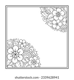 Frame in eastern tradition. Stylized with henna tattoos decorative pattern for decorating covers for book, notebook, casket, magazine, postcard and folder. Flower border in mehndi style.