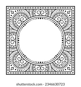 Frame in eastern tradition. Stylized with henna tattoos decorative pattern for decorating covers for book, notebook, casket, magazine, postcard and folder. Flower border in mehndi style.