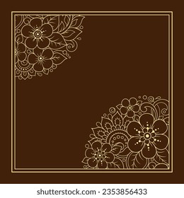 Rahmen in östlicher Tradition. Stilisiert mit Henna-Tattoos dekorative Muster für die Dekoration von Titelseiten für Buch, Notizbuch, Korb, Magazin, Postkarte und Ordner. Blumengrenze im mediterranen Stil.