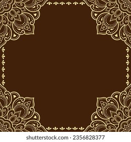 Frame in eastern tradition. Stylized with henna tattoos decorative pattern for decorating covers for book, notebook, casket, magazine, postcard and folder. Flower border in mehndi style.