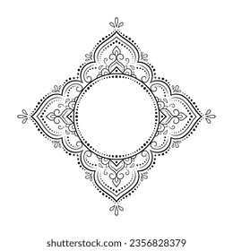 Marco de la tradición oriental. Estilizado con tatuajes de henna patrón decorativo para la decoración de carátulas para libro, cuaderno, cajón, revista, postal y carpeta. Borde de flores de estilo mehndi.