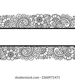 Frame in eastern tradition. Stylized with henna tattoos decorative pattern for decorating covers for book, notebook, casket, magazine, postcard and folder. Flower border in mehndi style.