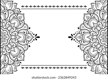 Rahmen in östlicher Tradition. Stilisiert mit Henna-Tattoos dekorative Muster für die Dekoration von Titelseiten für Buch, Notizbuch, Korb, Magazin, Postkarte und Ordner. Blumengrenze im mediterranen Stil.