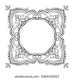 Marco de la tradición oriental. Estilizado con tatuajes de henna patrón decorativo para la decoración de carátulas para libro, cuaderno, cajón, revista, postal y carpeta. Borde de flores de estilo mehndi.