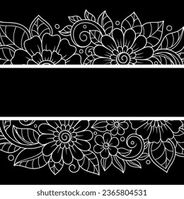 Frame in eastern tradition. Stylized with henna tattoos decorative pattern for decorating covers for book, notebook, casket, magazine, postcard and folder. Flower border in mehndi style.
