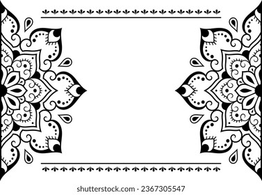 Frame in eastern tradition. Stylized with henna tattoos decorative pattern for decorating covers for book, notebook, casket, magazine, postcard and folder. Flower border in mehndi style.