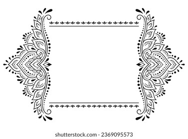 Frame in eastern tradition. Stylized with henna tattoos decorative pattern for decorating covers for book, notebook, casket, magazine, postcard and folder. Flower border in mehndi style.