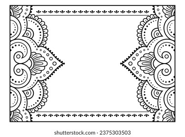 Rahmen in östlicher Tradition. Stilisiert mit Henna-Tattoos dekorative Muster für die Dekoration von Titelseiten für Buch, Notizbuch, Korb, Magazin, Postkarte und Ordner. Blumengrenze im mediterranen Stil.