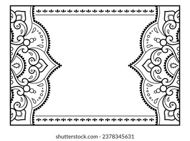 Frame in eastern tradition. Stylized with henna tattoos decorative pattern for decorating covers for book, notebook, casket, magazine, postcard and folder. Flower border in mehndi style.