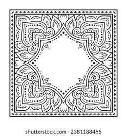 Frame in eastern tradition. Stylized with henna tattoos decorative pattern for decorating covers for book, notebook, casket, magazine, postcard and folder. Flower border in mehndi style.