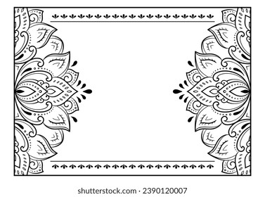 Frame in eastern tradition. Stylized with henna tattoos decorative pattern for decorating covers for book, notebook, casket, magazine, postcard and folder. Flower border in mehndi style.