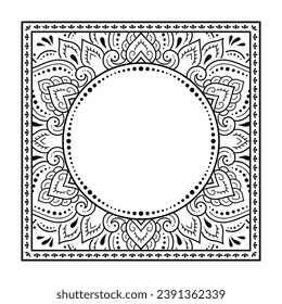 Frame in eastern tradition. Stylized with henna tattoos decorative pattern for decorating covers for book, notebook, casket, magazine, postcard and folder. Flower border in mehndi style.