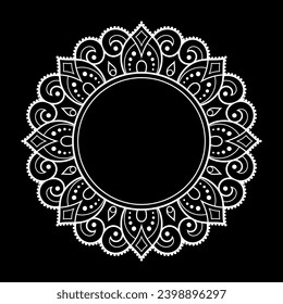 Rahmen in östlicher Tradition. Stilisiert mit Henna-Tattoos dekorative Muster für die Dekoration von Titelseiten für Buch, Notizbuch, Korb, Magazin, Postkarte und Ordner. Blumengrenze im mediterranen Stil.