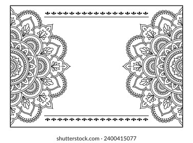 Frame in eastern tradition. Stylized with henna tattoos decorative pattern for decorating covers for book, notebook, casket, magazine, postcard and folder. Flower border in mehndi style.