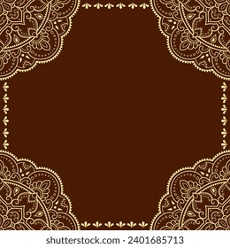Frame in eastern tradition. Stylized with henna tattoos decorative pattern for decorating covers for book, notebook, casket, magazine, postcard and folder. Flower border in mehndi style.