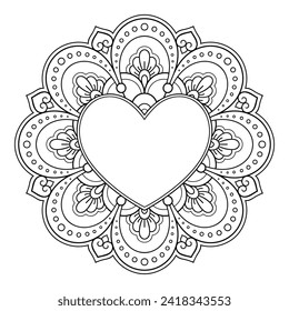 Frame in eastern tradition. Stylized with henna tattoos decorative pattern for decorating covers for book, notebook, casket, magazine, postcard and folder. Flower Heart in mehndi style.