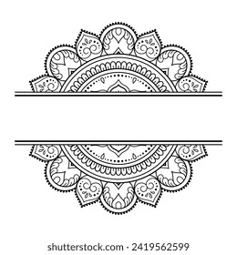 Marco de la tradición oriental. Estilizado con tatuajes de henna patrón decorativo para la decoración de carátulas para libro, cuaderno, cajón, revista, postal y carpeta. Borde de flores de estilo mehndi.