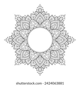 Frame in eastern tradition. Stylized with henna tattoos decorative pattern for decorating covers for book, notebook, casket, magazine, postcard and folder. Flower border in mehndi style.