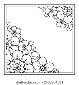 Frame in eastern tradition. Stylized with henna tattoos decorative pattern for decorating covers for book, notebook, casket, magazine, postcard and folder. Flower border in mehndi style.