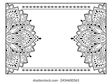 Frame in eastern tradition. Stylized with henna tattoos decorative pattern for decorating covers for book, notebook, casket, magazine, postcard and folder. Flower border in mehndi style.