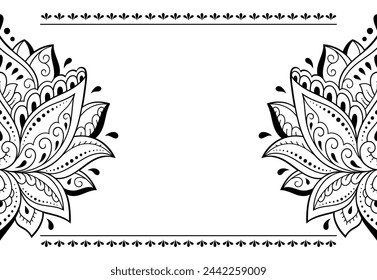 Frame in eastern tradition. Stylized with henna tattoos decorative pattern for decorating covers for book, notebook, casket, magazine, postcard and folder. Flower border in mehndi style.