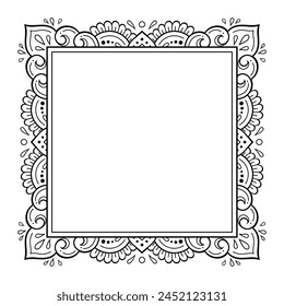Marco en la tradición oriental. Estilizado con tatuajes de henna patrón decorativo para decorar cubiertas para libro, cuaderno, ataúd, revista, postal y carpeta. Borde de flores en estilo mendi.
