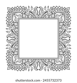 Rahmen in östlicher Tradition. Stilisiert mit Henna-Tattoos dekorative Muster für die Dekoration von Umschlägen für Buch, Notizbuch, Schatulle, Magazin, Postkarte und Ordner. Blumenrahmen im Mehndi-Stil.