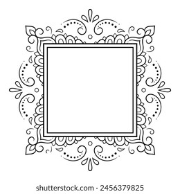 Marco en la tradición oriental. Estilizado con tatuajes de henna patrón decorativo para decorar cubiertas para libro, cuaderno, ataúd, revista, postal y carpeta. Borde de flores en estilo mendi.