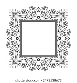 Frame in eastern tradition. Stylized with henna tattoos decorative pattern for decorating covers for book, notebook, casket, magazine, postcard and folder. Flower border in mehndi style.