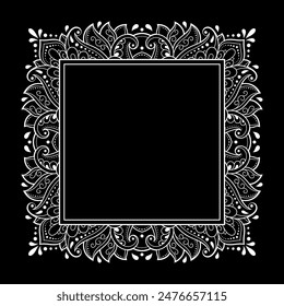 Frame in eastern tradition. Stylized with henna tattoos decorative pattern for decorating covers for book, notebook, casket, magazine, postcard and folder. Flower border in mehndi style.