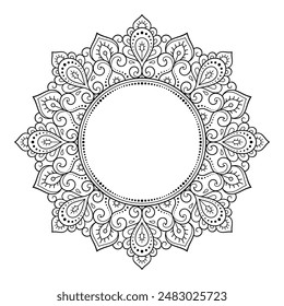 Frame in eastern tradition. Stylized with henna tattoos decorative pattern for decorating covers for book, notebook, casket, magazine, postcard and folder. Flower border in mehndi style.