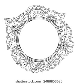 Marco en la tradición oriental. Estilizado con tatuajes de henna patrón decorativo para decorar cubiertas para libro, cuaderno, ataúd, revista, postal y carpeta. Borde de flores en estilo mendi.