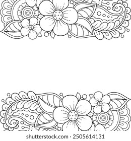 Frame in eastern tradition. Stylized with henna tattoos decorative pattern for decorating covers for book, notebook, casket, magazine, postcard and folder. Flower border in mehndi style.