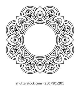 Frame in eastern tradition. Stylized with henna tattoos decorative pattern for decorating covers for book, notebook, casket, magazine, postcard and folder. Flower border in mehndi style.