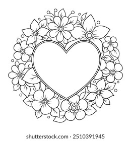 Frame in eastern tradition. Stylized with henna tattoos decorative pattern for decorating covers for book, notebook, casket, magazine, postcard and folder. Flower Heart in mehndi style.