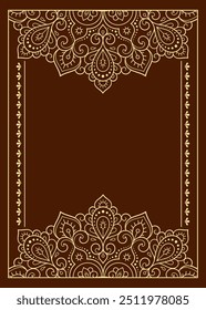 Frame in eastern tradition. Stylized with henna tattoos decorative pattern for decorating covers for book, notebook, casket, magazine, postcard and folder. Flower border in mehndi style.