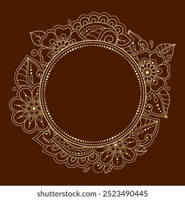 Frame in eastern tradition. Stylized with henna tattoos decorative pattern for decorating covers for book, notebook, casket, magazine, postcard and folder. Flower border in mehndi style.