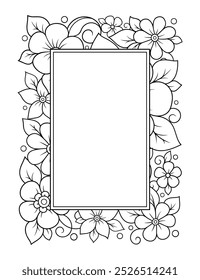 Enquadre-se na tradição oriental. Estilizado com tatuagens de hena padrão decorativo para decorar capas para livro, notebook, caixão, revista, cartão postal e pasta. Borda de flor em estilo mehndi.