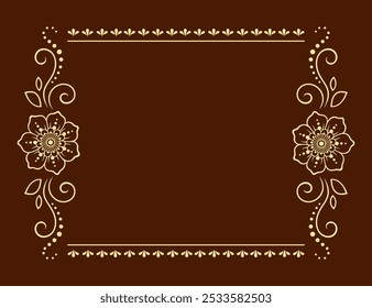 Enquadre-se na tradição oriental. Estilizado com tatuagens de hena padrão decorativo para decorar capas para livro, notebook, caixão, revista, cartão postal e pasta. Borda de flor em estilo mehndi.