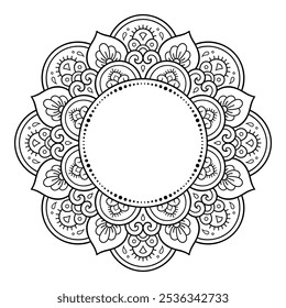 Frame in eastern tradition. Stylized with henna tattoos decorative pattern for decorating covers for book, notebook, casket, magazine, postcard and folder. Flower border in mehndi style.