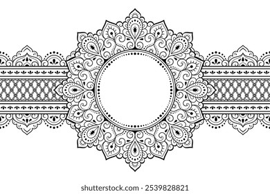 Frame in eastern tradition. Stylized with henna tattoos decorative pattern for decorating covers for book, notebook, casket, magazine, postcard and folder. Flower border in mehndi style.