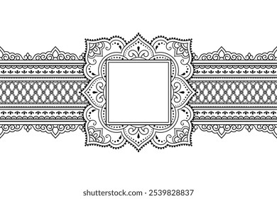 Frame in eastern tradition. Stylized with henna tattoos decorative pattern for decorating covers for book, notebook, casket, magazine, postcard and folder. Flower border in mehndi style.