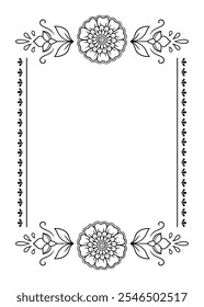 Marco en la tradición oriental. Estilizado con el patrón decorativo de los tatuajes de la henna para decorar las cubiertas para el libro, el cuaderno, el ataúd, la revista, la postal y la carpeta. Borde de flores en estilo mehndi.