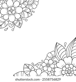 Frame in eastern tradition. Stylized with henna tattoos decorative pattern for decorating covers for book, notebook, casket, magazine, postcard and folder. Flower border in mehndi style.