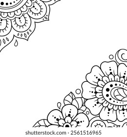 Frame in eastern tradition. Stylized with henna tattoos decorative pattern for decorating covers for book, notebook, casket, magazine, postcard and folder. Flower border in mehndi style.