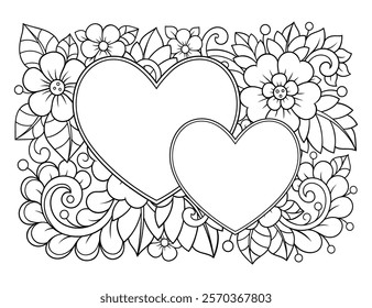 Frame in eastern tradition. Stylized with henna tattoos decorative pattern for decorating covers for book, notebook, casket, magazine, postcard and folder. Flower Heart in mehndi style.