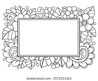 Frame in eastern tradition. Stylized with henna tattoos decorative pattern for decorating covers for book, notebook, casket, magazine, postcard and folder. Flower border in mehndi style.