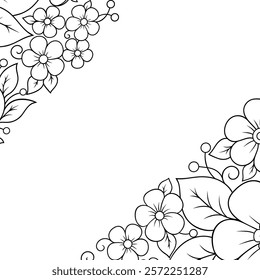 Frame in eastern tradition. Stylized with henna tattoos decorative pattern for decorating covers for book, notebook, casket, magazine, postcard and folder. Flower border in mehndi style.